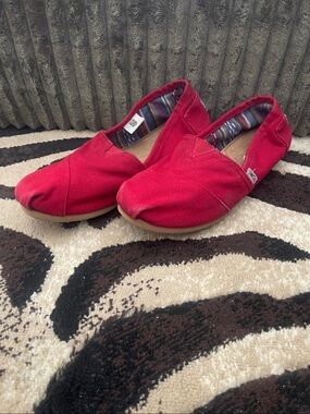 Toms Red Canvas Slip-On Flats
